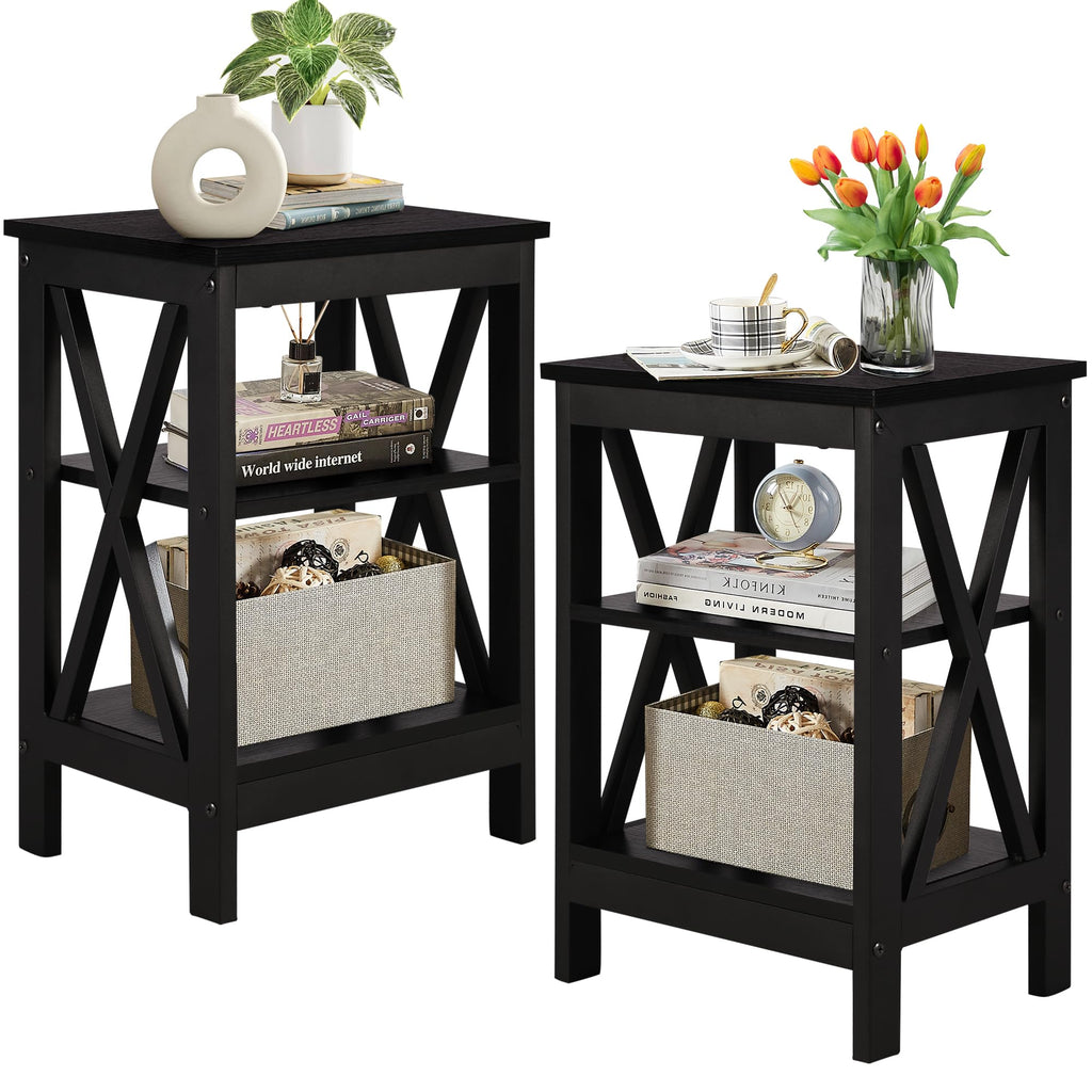 VECELO Modern Nightstands X-Design Side End Table Night Stand with Storage Shelf for Bedroom,Living Room,