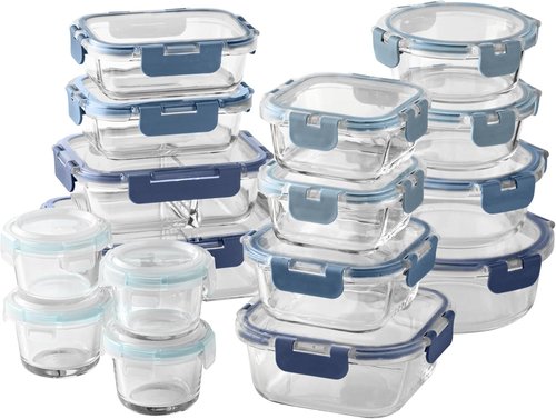 COOK WITH COLOR 32-Pc. Borosilicate Glass Food Container Set - Leakproof Lids, Meal Prep, Ombre Blue