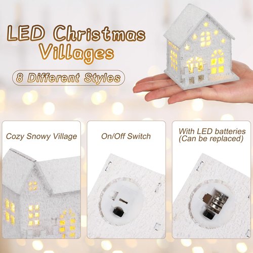 Fovths Christmas Village Set - 35 Lighted LED Houses with Mini Figurines & Fake Snow | Winter Decor