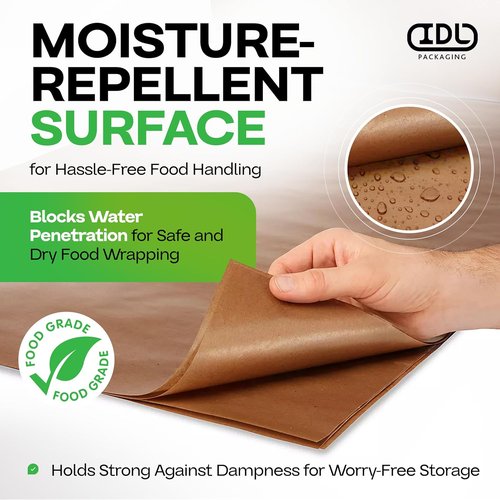 IDL Packaging Brown Wet Wax Paper Roll - 36" x 100' Heavy-Duty Moisture-Repellent Cooking Paper for Food Storage