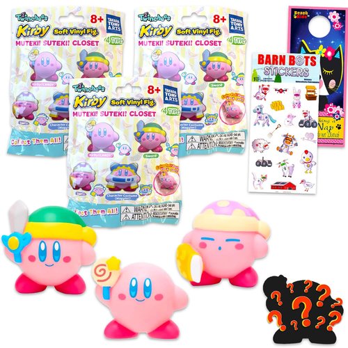Kirby Blind Bag Party Favors Bundle - 3 Pack Blind Bag Mystery Mini Video Game Figurines Plus Stickers, More | Kirby Mini Figures Mystery Set
