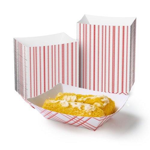 ECOLipak 250 Pack 2lb Paper Food Tray Red, Disposable Paper Food Boats, Food Holder Trays, Serving Boats for Taco Hot Dog Snack Fries Dessert Popcorn Sauce Nacho
