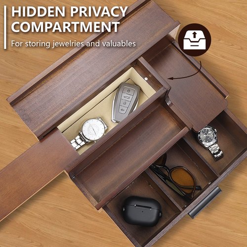 Butizone Cologne Organizer for Men, 3 Tier Perfume Stand Holder with Drawer and Hidden Compartment, Cologne Display Shelf for Dresser, Great Gift for Man/Father, Deep Brown