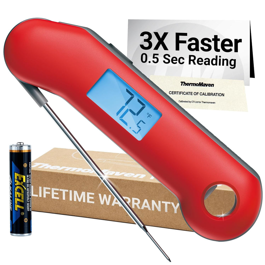 ThermoMaven Digital Meat Thermometer - Instant Read in 0.5 Sec, NIST Certified Accuracy, Waterproof Probe | Red & Gray