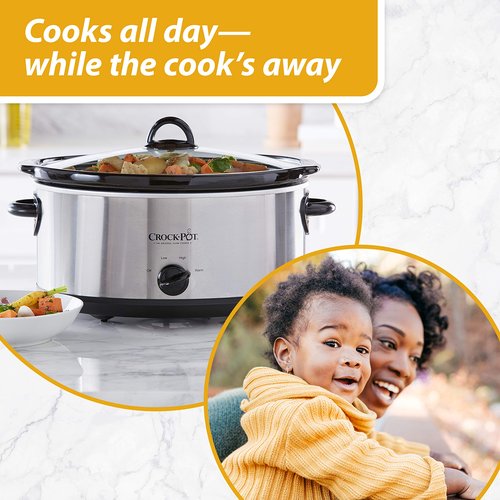 Crock-Pot 7 Quart Oval Manual Slow Cooker, Stainless Steel (SCV700-S-BR) & Small 2.5 Quart Casserole Slow Cooker, White/Blue