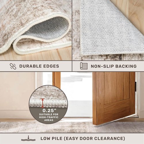 Hazo Haus Area Rug - Neutral Farmhouse Design, Washable 6x9 Size, Soft Textured Boho Decor, Fade & Stain Resistant