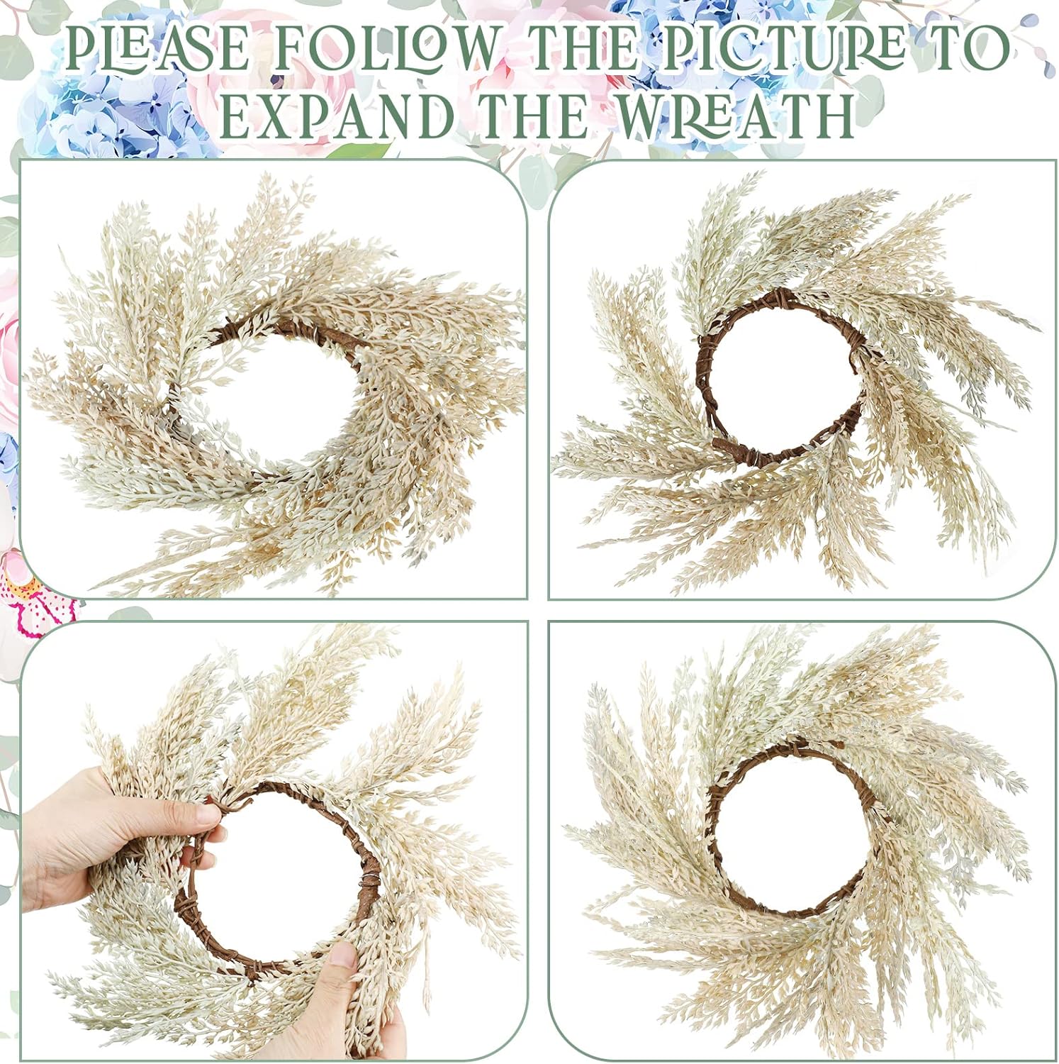 Panelee Pampas Grass Candle Rings - 4 Pcs Faux Greenery Wreaths for Boho Home Decor | 3.9 Inch Size