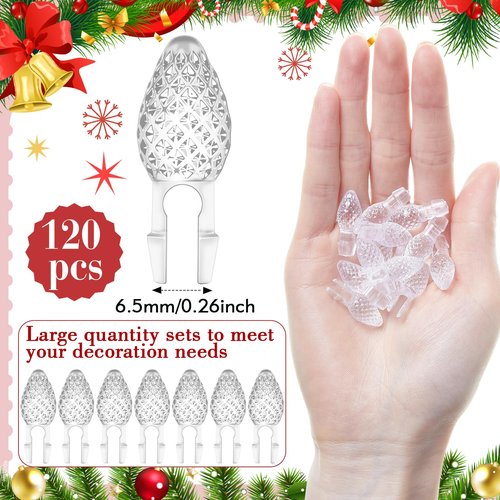 Boao 120 Pcs Ceramic Christmas Tree Replacement Lights Clear Plastic Flame Peg Bulbs Accessories for Ceramic Christmas Trees and DIY Projects(Clear,Medium)