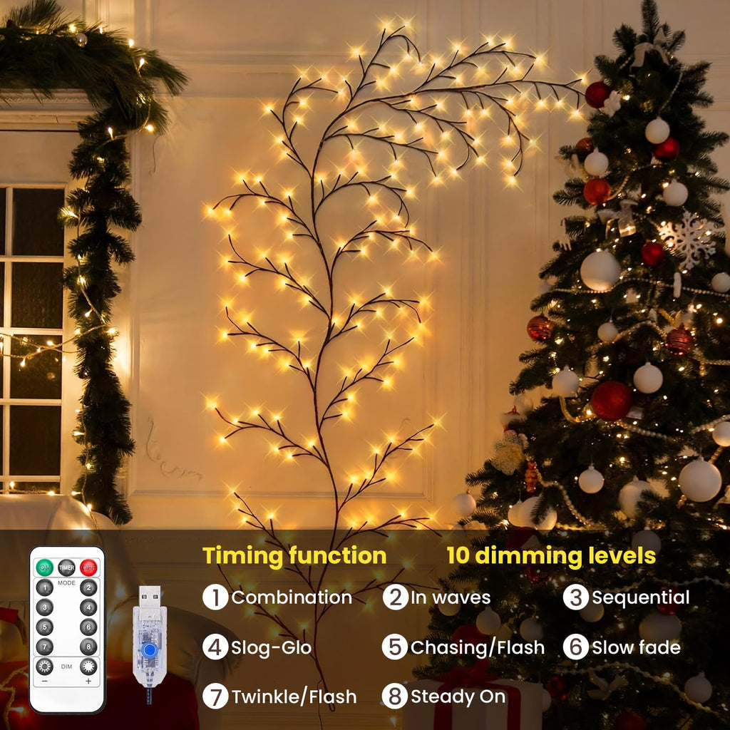 Enchanted Willow Vine Lights for Wall,Willow Vine Tree Branch Lights Decoration Gift,with 48 LED Light and Remote,8 Lighting Modes,for Bedroom Wall Doors Windows Wedding Christmas (47 Inch)