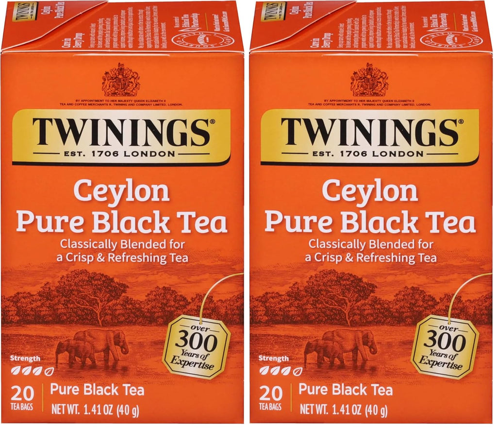 Twinings Ceylon Black Tea - Crisp & Refreshing Individually Wrapped Bags | 20 Count (Pack of 2)