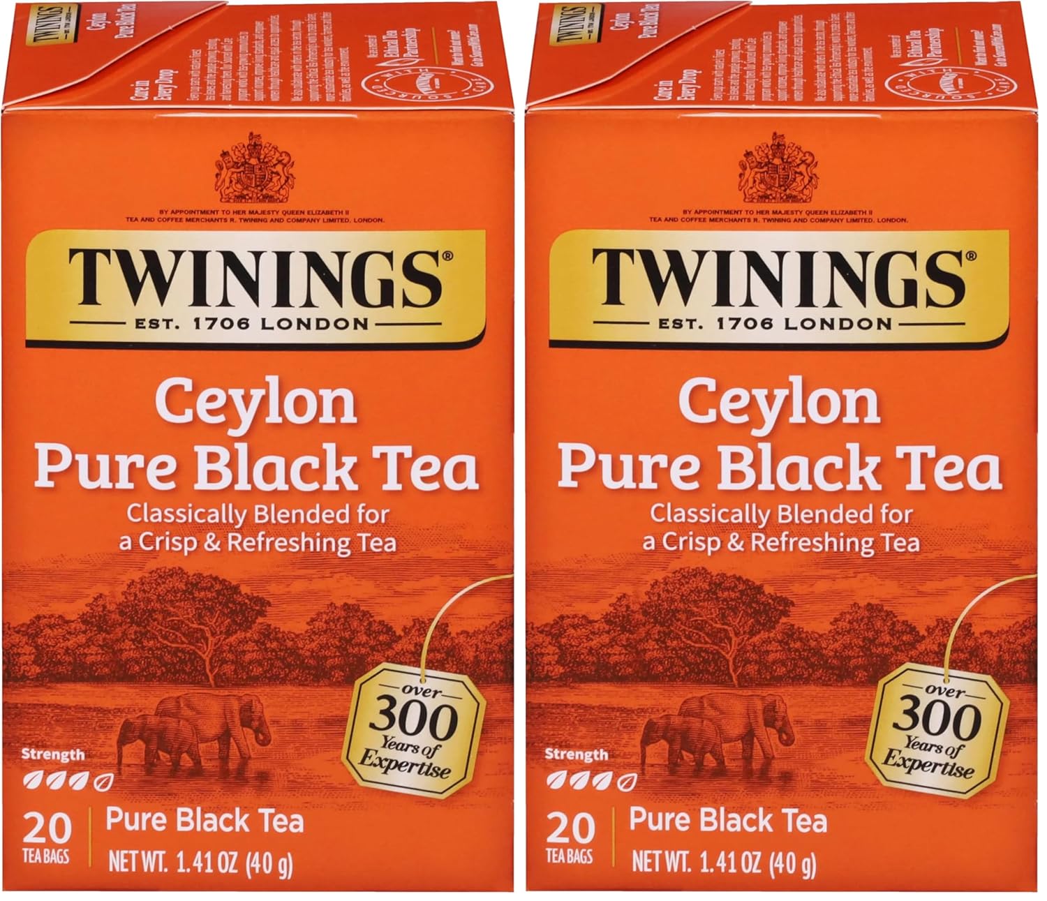 Twinings Ceylon Black Tea - Crisp & Refreshing Individually Wrapped Bags | 20 Count (Pack of 2)