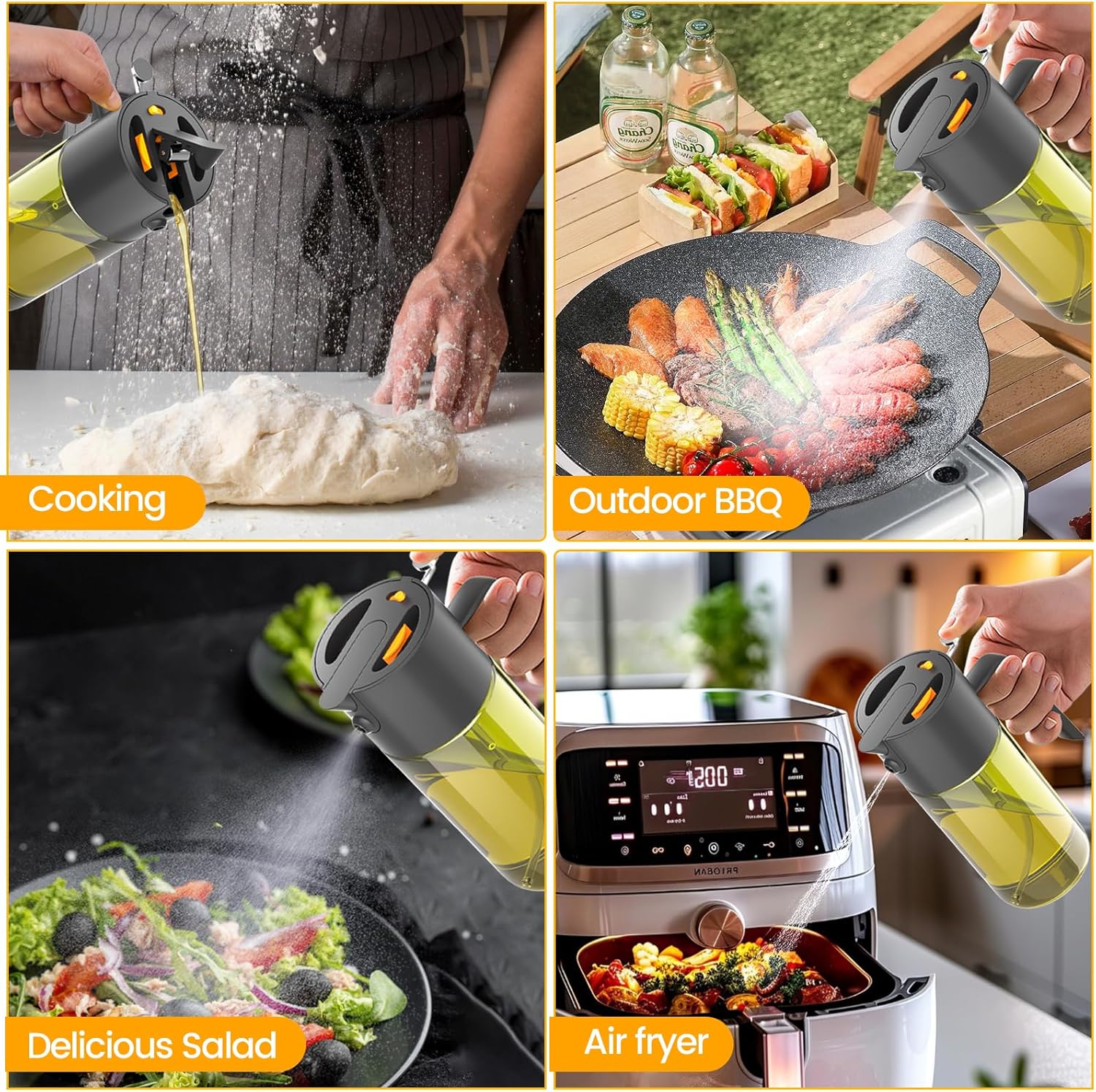 Skiennix 2-IN-1 Light-Blocking Dark Oil Sprayer - 500ml Glass Dispenser for Cooking & BBQ, Dark Green