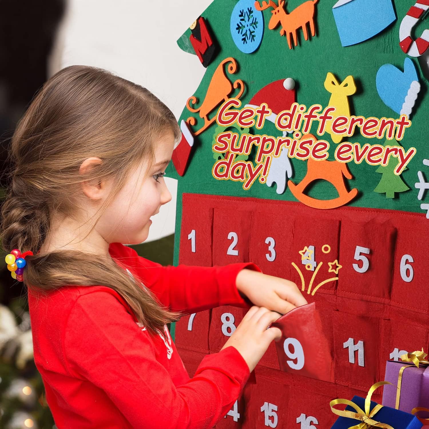TOY Life Christmas Advent Calendar - 2025 Countdown with 24 Pockets & Felt Santa Decoration