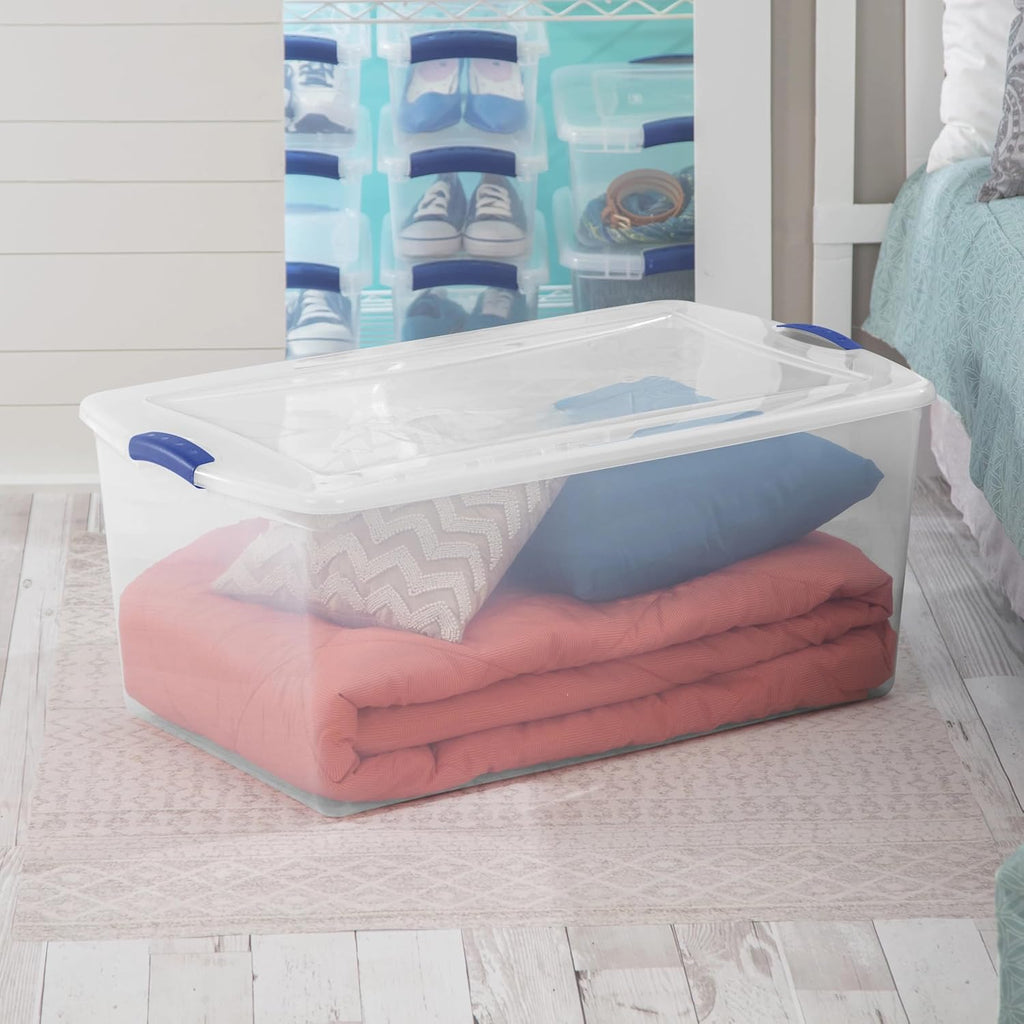 Regine Switzerland 105 QT Transparent Storage Box - Stackable with Blue Lock Mechanism | Ideal for Household & Seasonal Items
