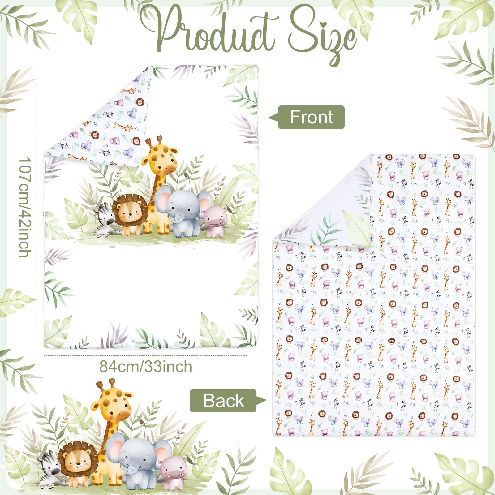 Hahafelt 4 Pieces Baby Crib Bedding Set for Girls and Boys, Soft Baby Bedding Set Including Crib Skirt, Comforter, Sheet and Diaper Stacker for Nursery (Wildlife Theme)