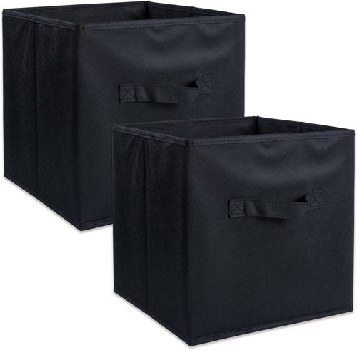 DII Storage Bin Set - Collapsible Non-Woven Organizer Cubes, Black, Small 11x11x11 Inches, 2 Count
