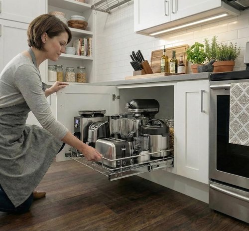 HOLDN’ STORAGE Pull Out Cabinet Organizer - Heavy Duty Caddy with Lifetime Warranty | 30”W x 21”D, Chrome Finish