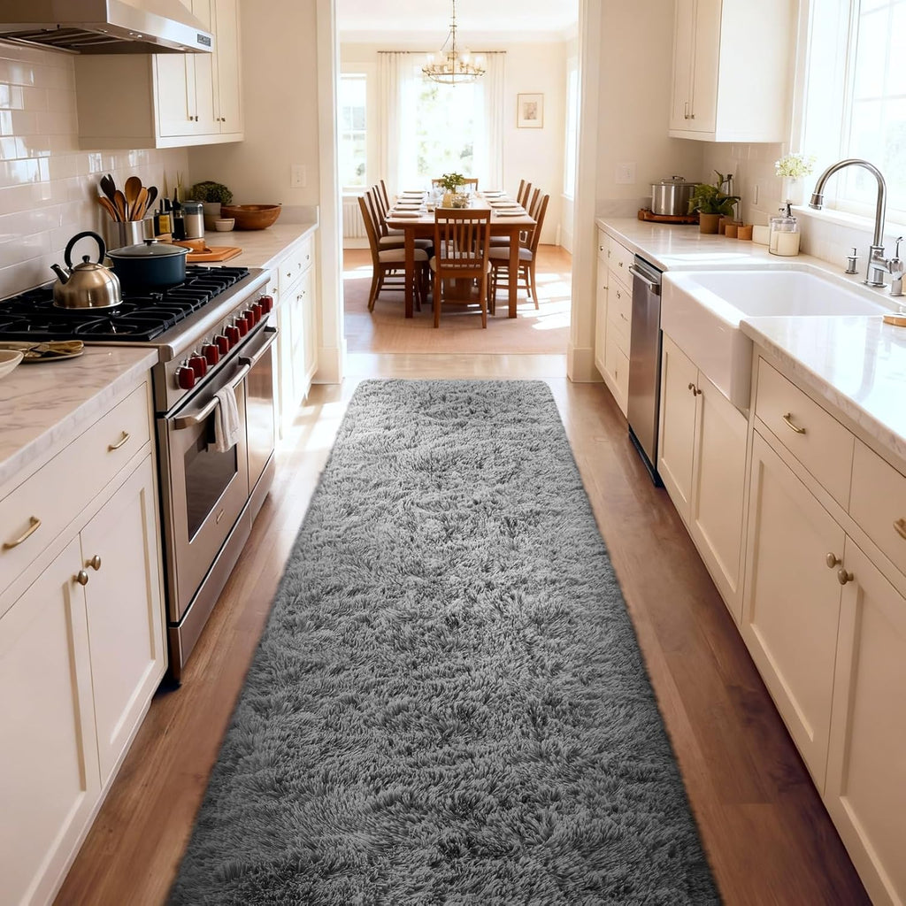 Ophanie Runner Rug - 2x10 Non-Slip Soft Grey Shag Carpet for Hallway, Bedroom & Nursery Decor