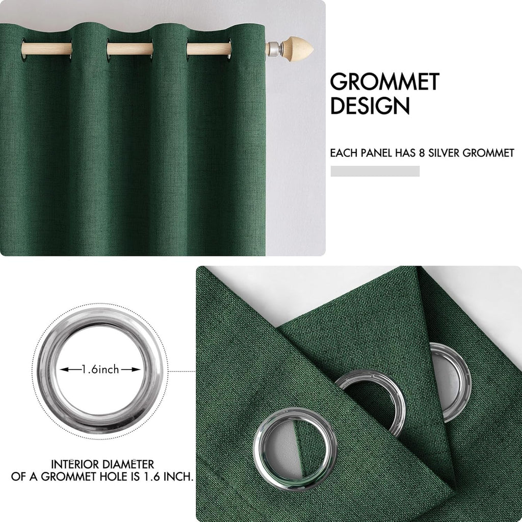 MIULEE Blackout Linen Curtains - Thermal Insulated Emerald Green Drapes | 52 x 90 Inch (2 Panels)