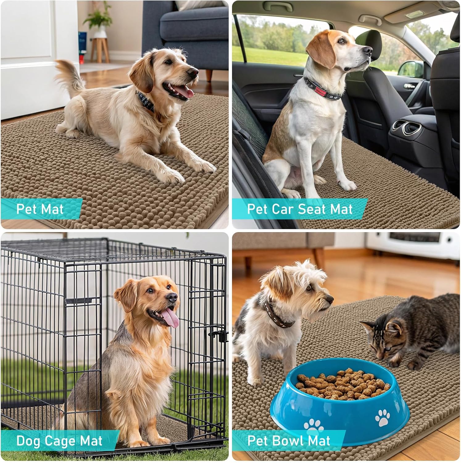 OLANLY Dog Door Mat - Absorbent Non-Slip Mud Mat for Indoor Use | Quick Dry Chenille, 47x24, Tan