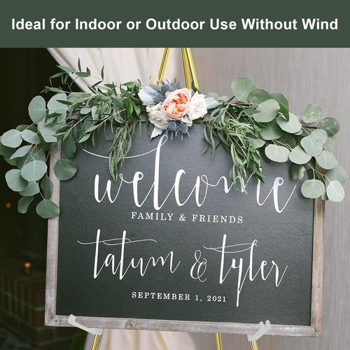 DANMO Adjustable Metal Easel Stand - 63'' Wedding Sign Display in Elegant Gold Finish