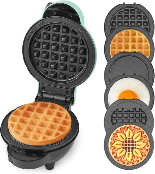 Dash MultiMaker® Mini Maker System - Compact Waffle Maker with Removable Griddle Plates - Aqua