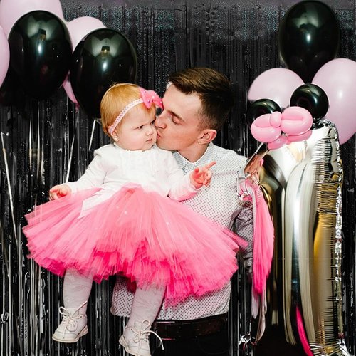 Glitter Foil Fringe Curtain - Tinsel Backdrop for Birthday & Wedding Decor | 2 Packs in Black
