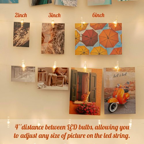 LUSHARBOR Fairy String Lights - 51 Clear Photo Clips for Battery Operated Room Decor | Ideal for Dorms & Bedrooms