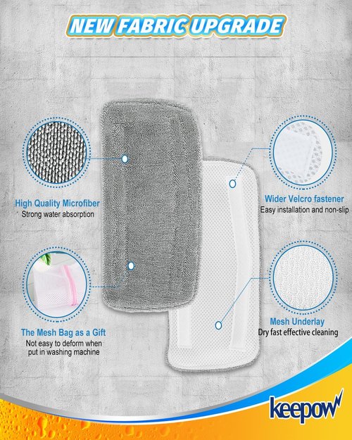 KEEPOW Steam Mop Pads - 4 Pack Microfiber Replacement for Mxnsewr, GorFanty GF-6610B, Neugo NE033
