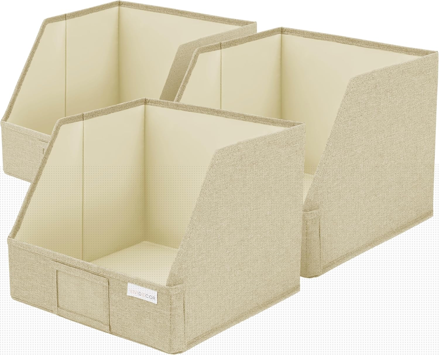 VIVIDECOR Trapezoid Storage Bins - 3-Pack Foldable Fabric Closet Organizers | Beige Cube Baskets for Clothes