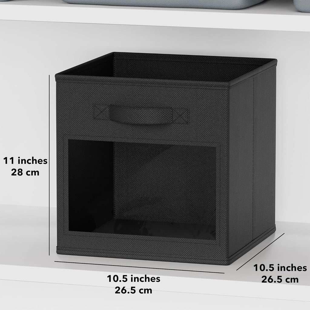 SpaceAid Storage Cubes - Set of 6 Foldable Fabric Bins with Clear Windows | 11 Inch Black Storage Boxes