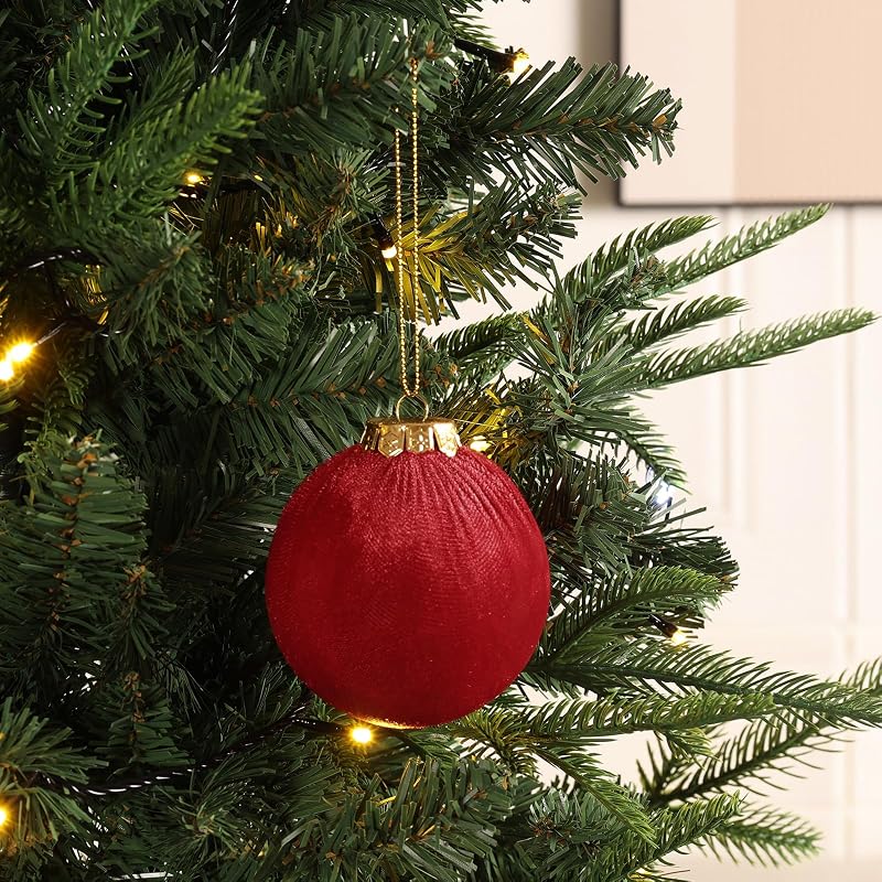 ZenNex Velvet Christmas Ball Ornaments 15 Pack 3.15in Red - Variation Red
