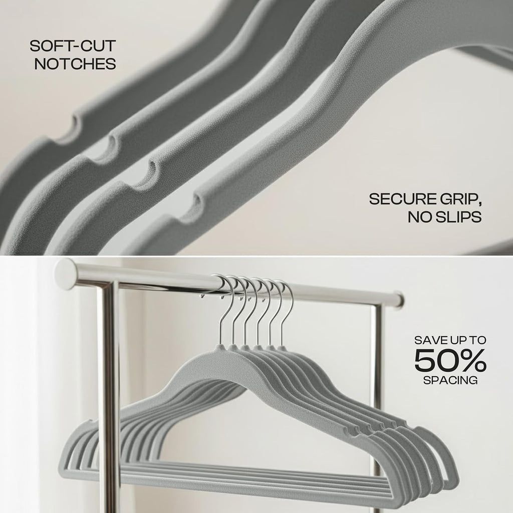 Utopia Home Velvet Hangers - 150 Pack Luxury Non-Slip Slim Coat & Pant Hangers | Strong Space-Saving Design, Grey