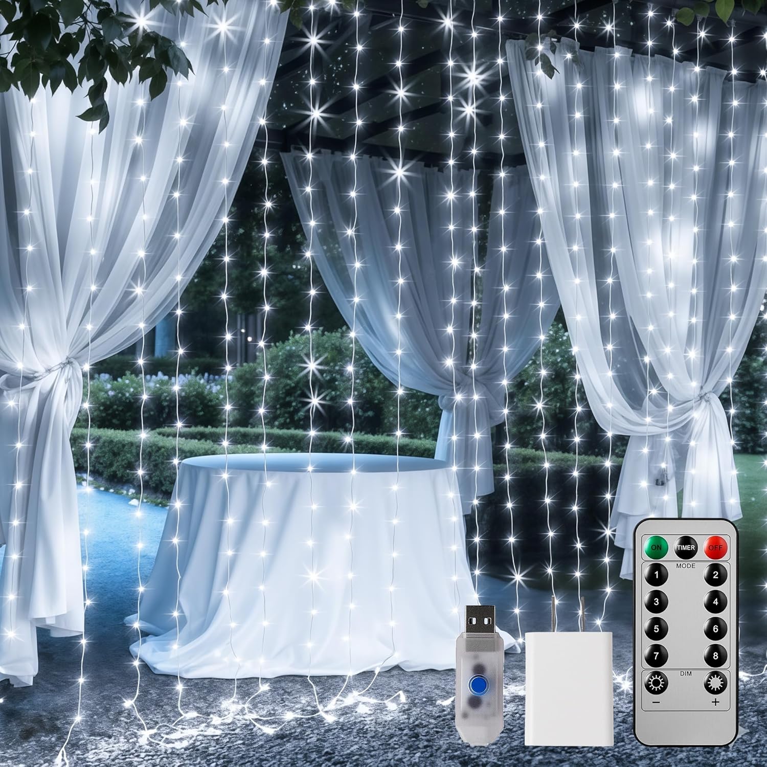 Brightown Curtain String Lights - Waterproof Fairy Lights with Remote | 300 LEDs, 8 Modes for Weddings & Parties