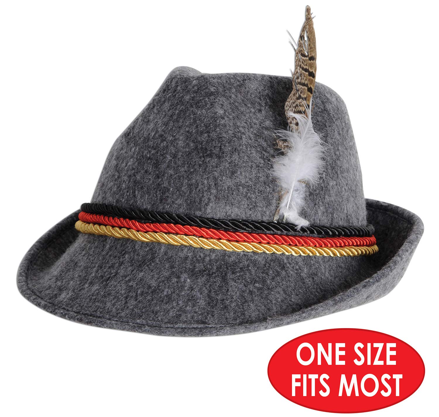 Beistle German Alpine Hats 6-Count Traditional Gray Felt Bavarian Hats with Real Feather and German Flag Rope Detail for Oktoberfest Beer Festivals and Themed Celebrations