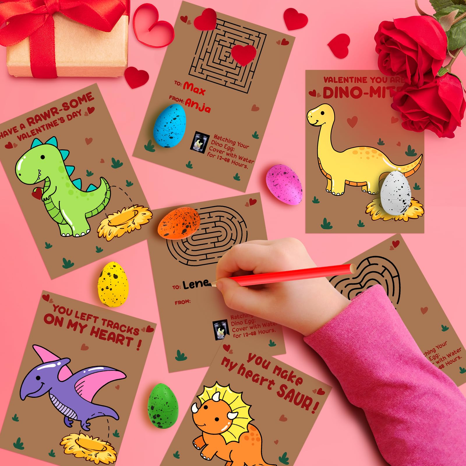 Valentines Day Cards Gifts For Kids 30 Dinosaur Egg With Valentines Cards Hatching Dino Egg Grow In Water Valentines Classroom School Exchange Prizes For Girls Boys Students (Valentine dinosaur eggs)