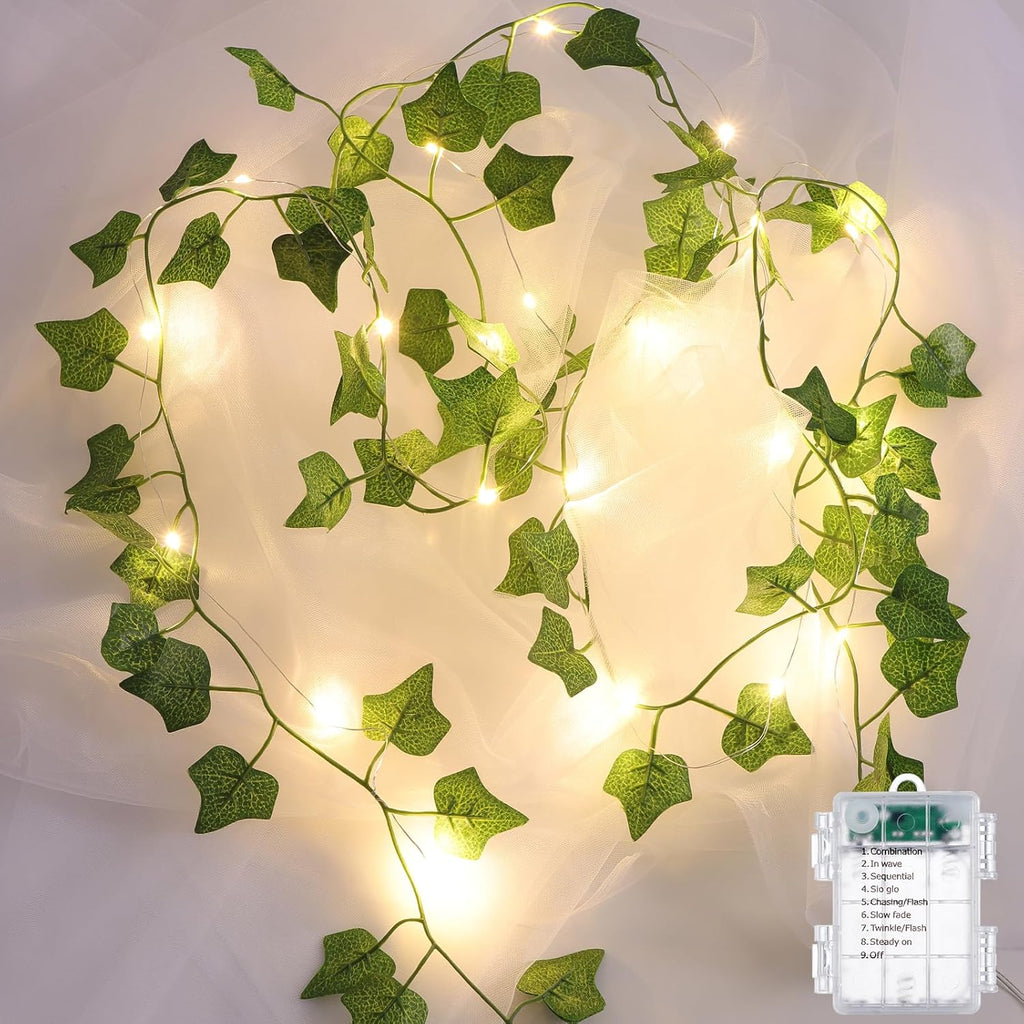 Skiennix 2 Pack LED Vines with Fairy Lights - 6.56ft Battery Operated Ivy String Lights for Home Decor