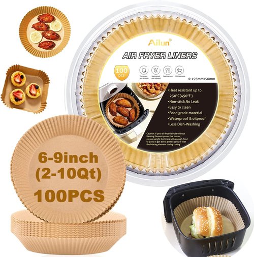 Ailun 8-Inch Air Fryer Paper Liners - 100PCS Non-Stick, Oil Resistant, Food Grade Parchment