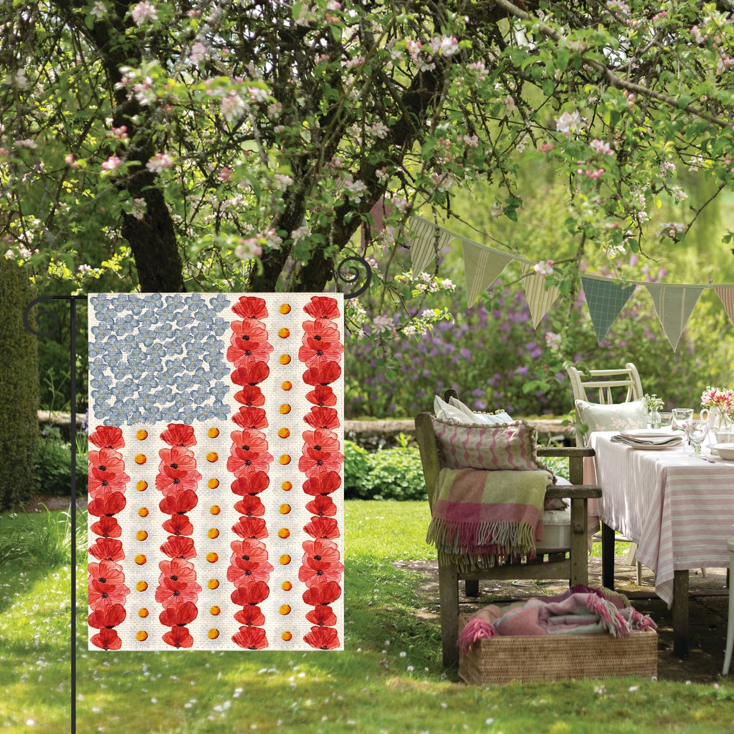 AVOIN Colorlife Myosotis Poppy Garden Flag - 12x18 Inch Double-Sided Patriotic Outdoor Decoration