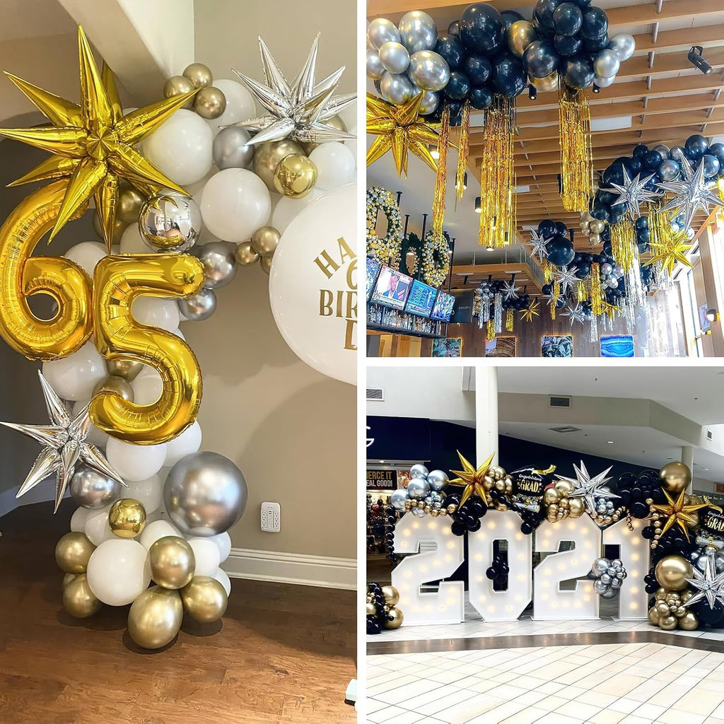 PartyWoo Metallic Gold Star Foil Balloons - 6 Different Sizes | 22-Inch Mylar Pack for Celebrations