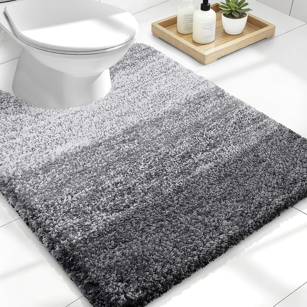 OLANLY Luxury U-Shaped Toilet Rug - Extra Soft, Absorbent Microfiber Bath Mat, 24x20, Grey