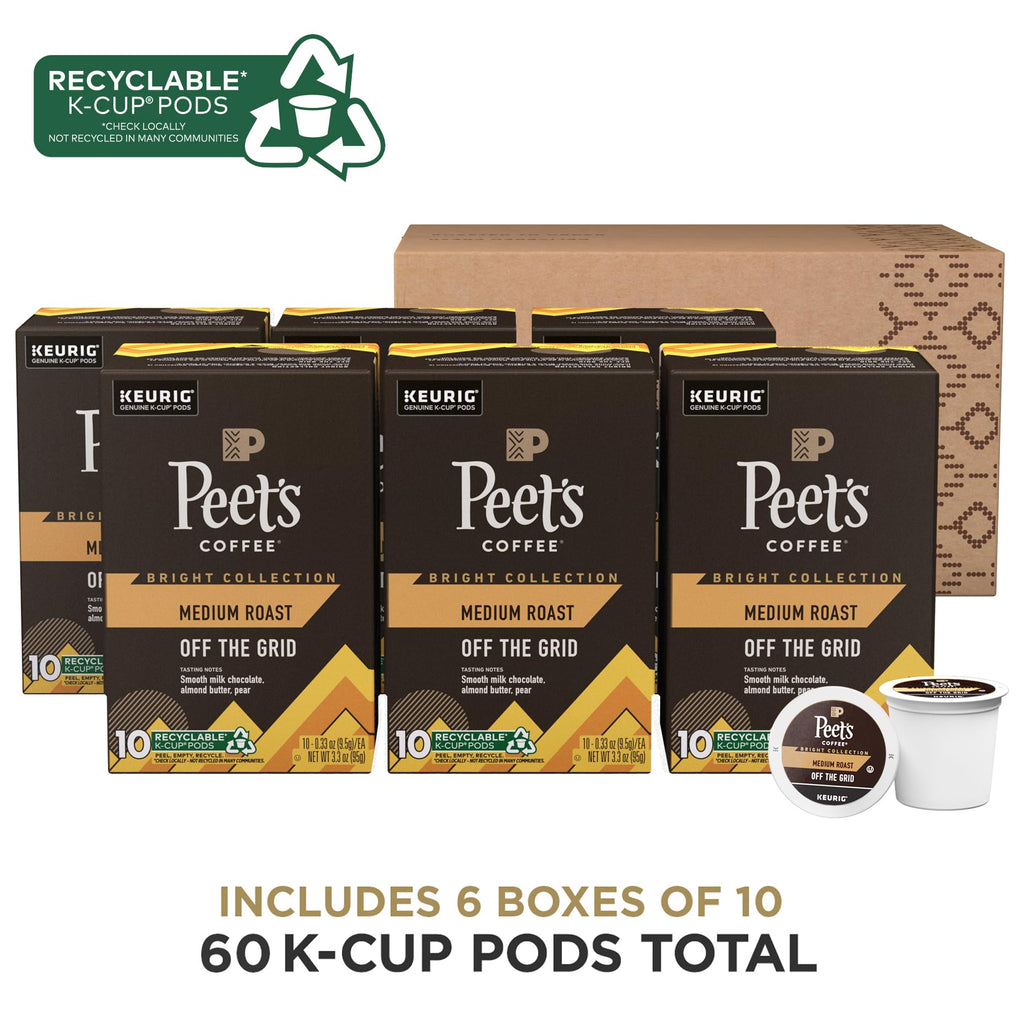 Peet's Coffee, Medium Roast Keurig K-Cup Pods, 100% Arabica Coffee - Off The Grid, 60 Count (6 Boxes of 10 K-Cup Pods)