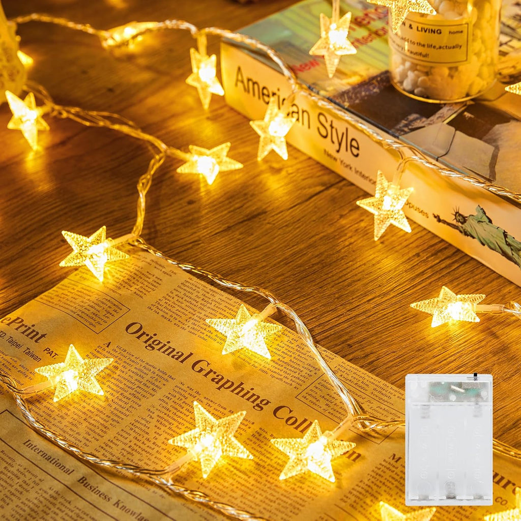 Minetom Star String Lights - 50 LED Battery Operated Fairy Lights | 17 ft Waterproof Warm White for Indoor & Outdoor Decor
