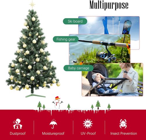 Cosy Family Christmas Tree Storage Bag - Durable 7.5 ft Heavy Duty Red Bag with Reinforced Handles & Dual Zippers
