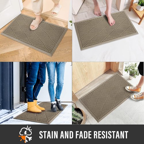 HIYARD Sturdy Front Door Mat - Absorbent, Non-Slip, Stain Resistant | Low Profile 30×17, Beige