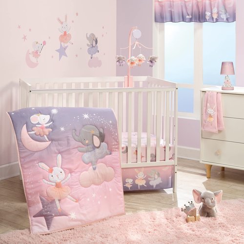 Bedtime Originals Tiny Dancer Polyester Fitted Crib Sheet - Pink, Animals, Celestial
