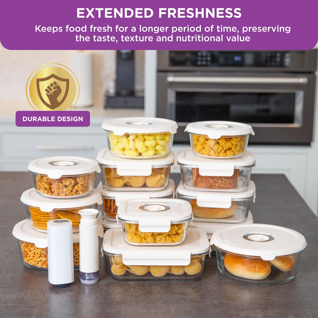 HOLDN’ STORAGE Vacuum Food Storage Containers, Set of 6 Glass Containers Mix & Electronic Pump - Keep Food Fresh Longer, BPA-Free Glass, Leak-Proof, Ideal for Meal Prep, Marinating