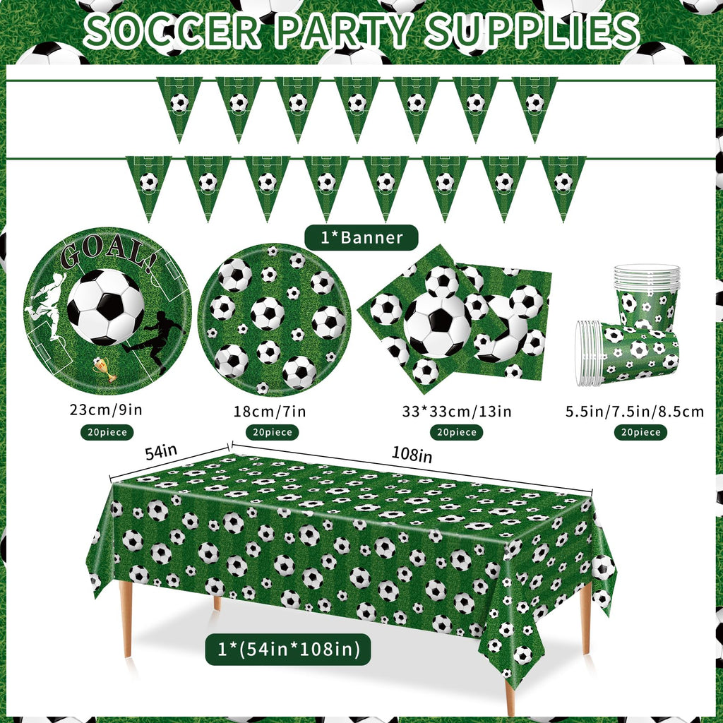 Soccer Birthday Party Decorations Includes Plates Napkins Banner Cups Tablecloth for Soccer Sports Theme Birthday Party Decorations, Serve 20