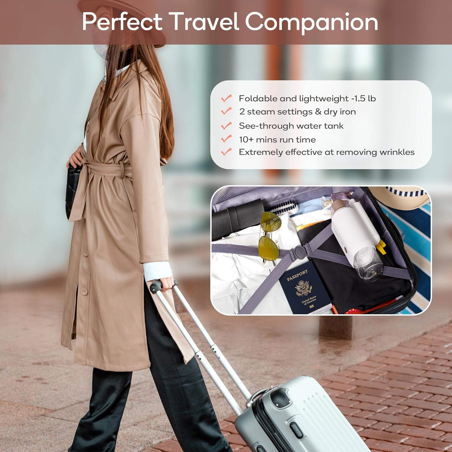 Newbealer Handheld Clothes Steamer - 1200W Portable Fabric Wrinkle Remover, 180ml Capacity, Lightweight Design