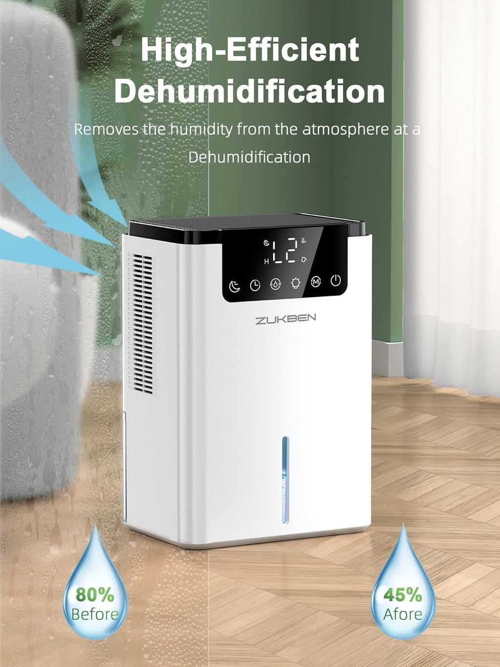Skiennix Dehumidifier - 75 OZ Water Tank, Quiet 500 sq.ft Home & RV Dehumidifier with 12H Timer & LED Light